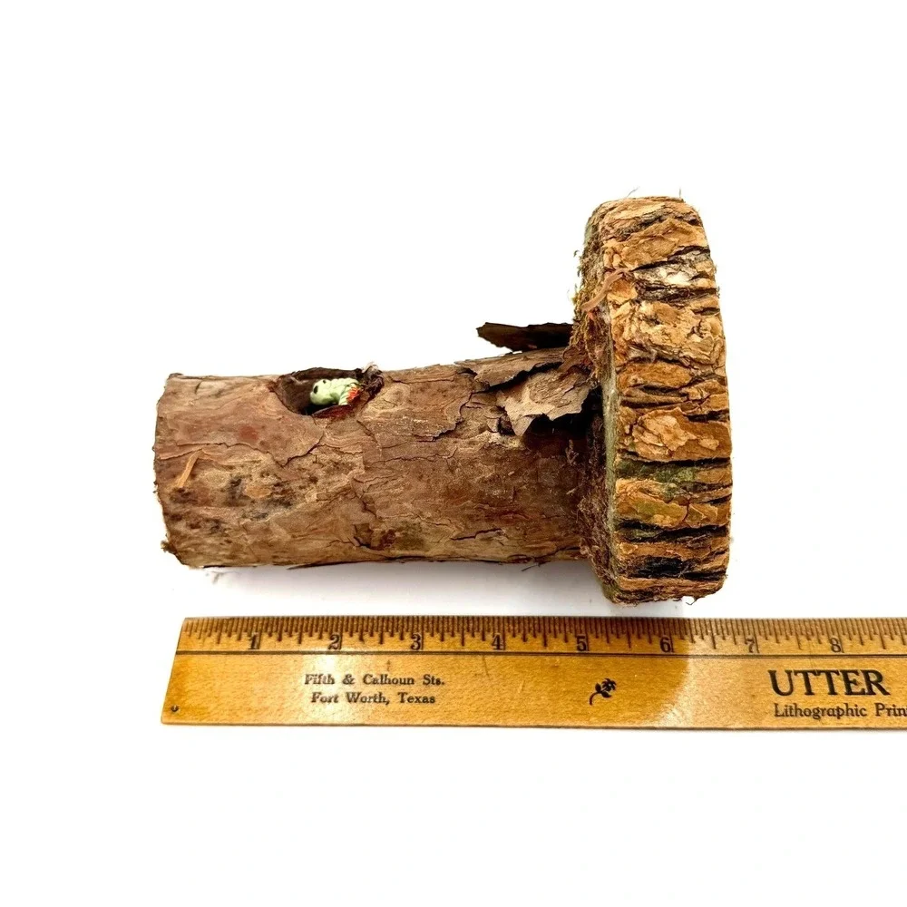 Handmade Natural Wood Tree Trunk Figurine with‎ Miniature Caterpillar Whimsical